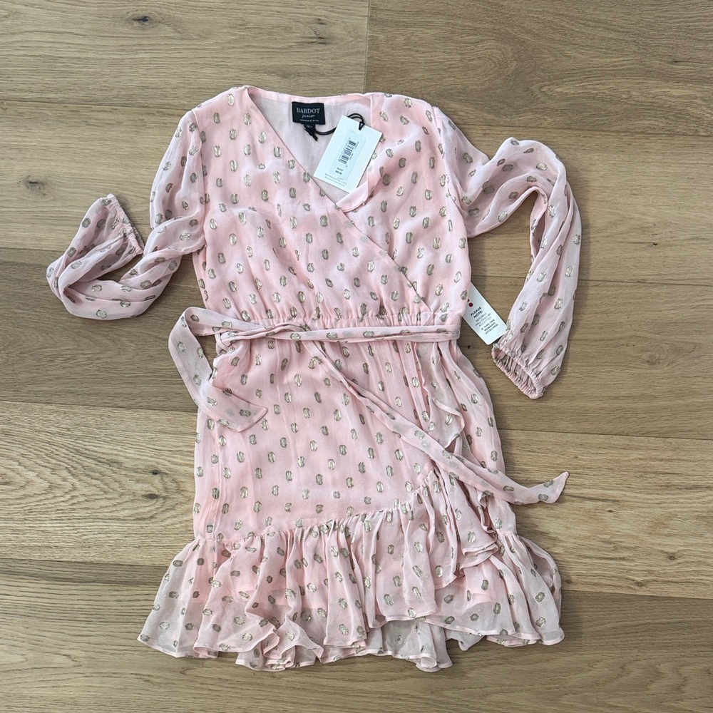 Bardot Pink Patterned Kids Dress with Ruffle Hem